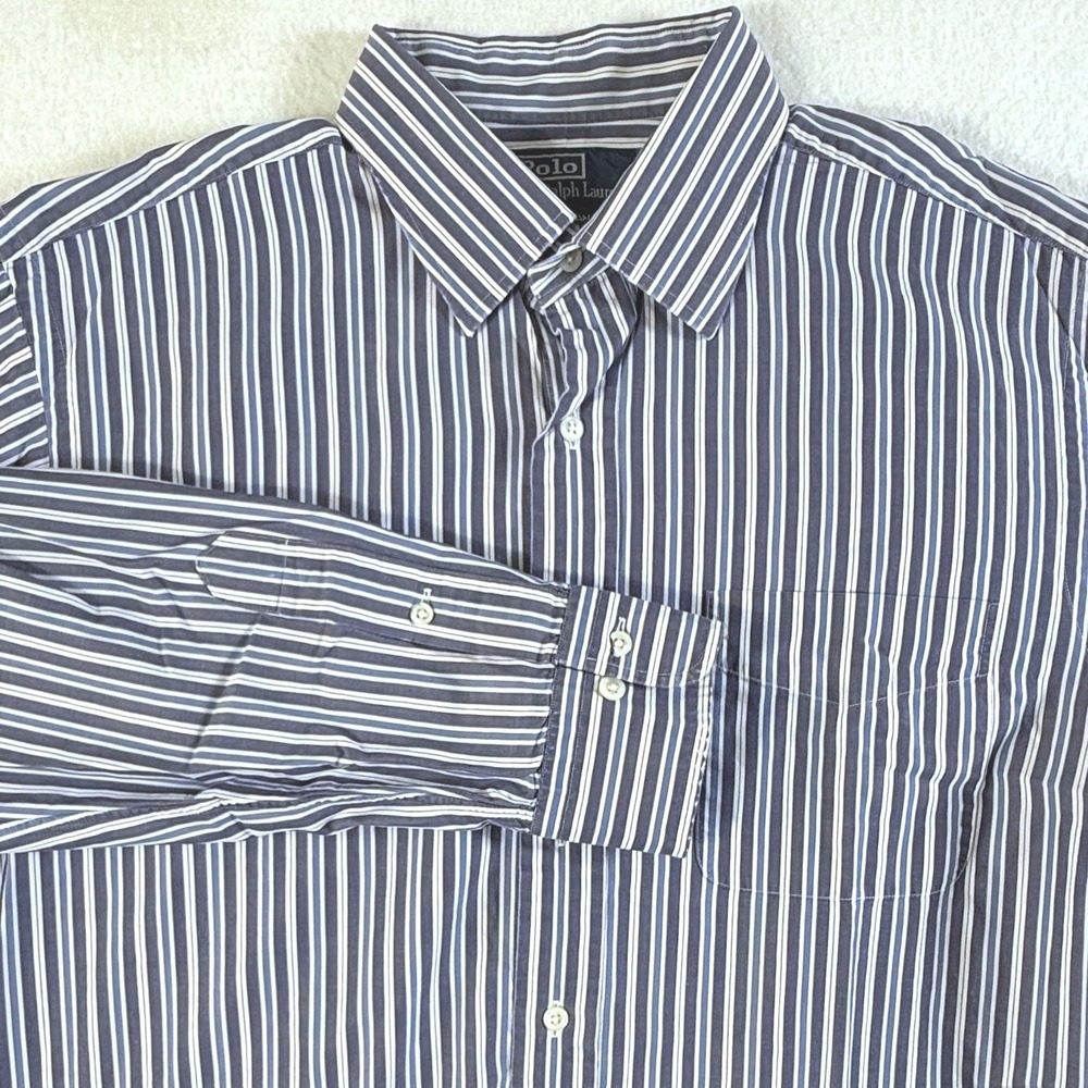 Polo Ralph Lauren Button Down Mens 16.5 34/35 Curham Striped Blues